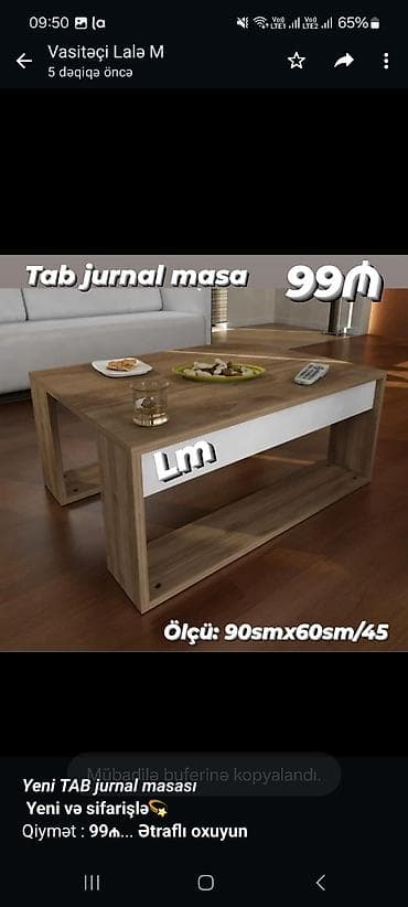 balkon masa: _*Yeni jurnal masası*_ *Yeni və sifarişlə💫* Qiymət : *95₼* Ölçü — 3