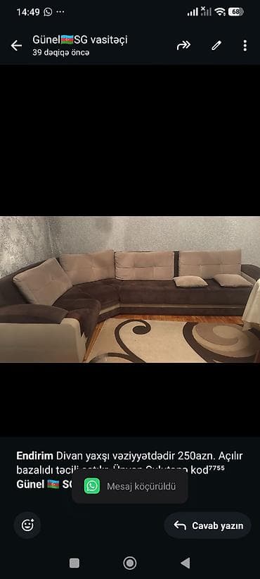 sultan divan: *Endirim* Divan yaxşı vəziyyətdədir 250azn. Açılır bazalıdı təcili — 1
