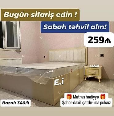 Yataq dəsti – bazalı çarpayı və tumbalar - Ölçü: 140×200 sm (şəkildə
