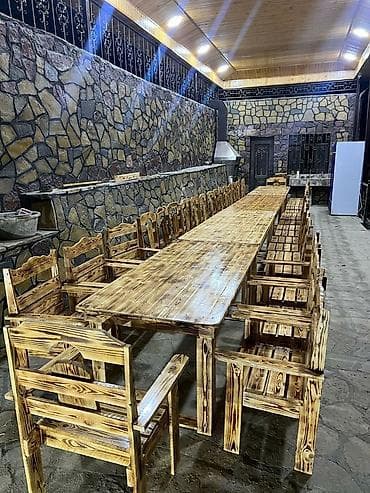 bag evi mebelleri: Yeni, Kvadrat masa, Açılmayan, Stullar ilə, Taxta, Azərbaycan — 1