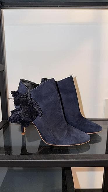 Qadınlar üçün topuqlu botinka - Rəng: tünd göy (navy) - Material