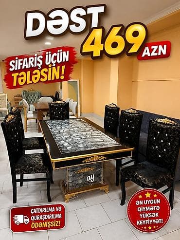 Qonaq otağı üçün, Yeni, Açılmayan, Dördbucaq masa, 6 stul — 1