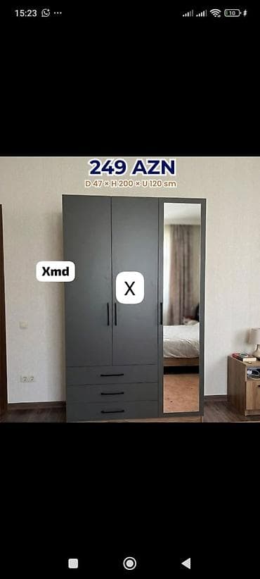 dolab ucuz: Qarderob dolabı – 3 qapılı, güzgülü model Ölçülər: Dərinlik 47 sm × — 1