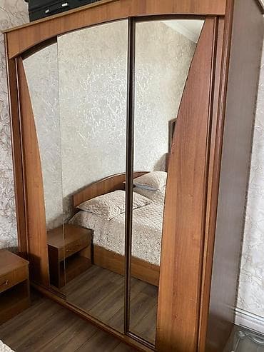 ucuz sfaner: Güzgülü sürgülü qapılı qarderob - Material: ağac teksturalı — 1