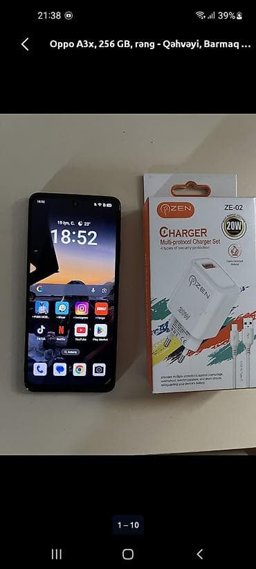 type c adapter: Oppo A3x, 256 GB, rəng - Qəhvəyi, Barmaq izi — 2