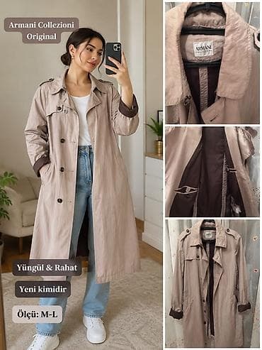 bot 38: Armani Collezioni Original trench palto - Rəng: Açıq bej, içi qəhvəyi — 1