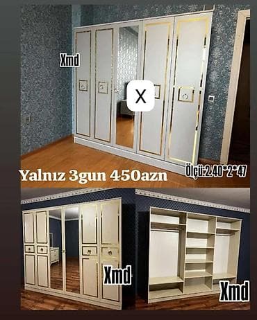 ayna qapi: - Məhsul: Geniş qapılı paltar şkafı - Dizayn: Ağ krem rəngdə korpus — 1