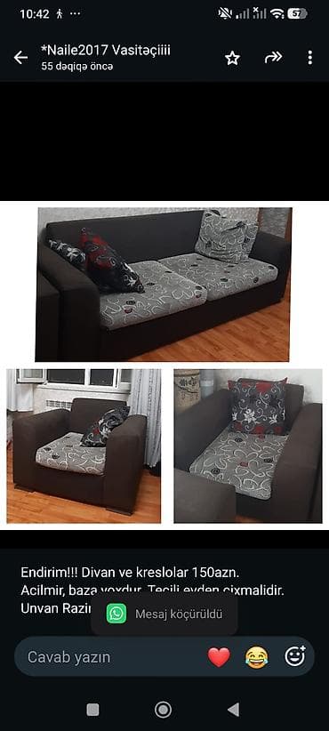 divan krislo: Endirim!!! Divan ve kreslolar 150azn. Acilmir, baza yoxdur. Tecili — 1
