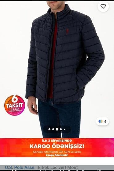 cins pencekler 2022: U.S. Polo Assn. kişi montu – lacivərt rəng. - Modell: yüngül, şişmə — 3