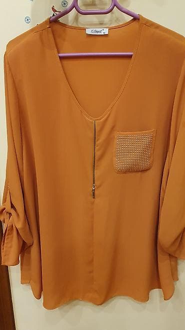 Другая женская одежда: Ölçü: 50 Turuncu rəngli qadın bluzu. - Yüngül, axıcı parça - V-yaxa — 1
