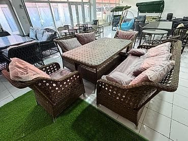 divan mini: Yeni, Jurnal masası, 2 kreslo, Divan, Həsir toxunuşlu, Türkiyə — 3