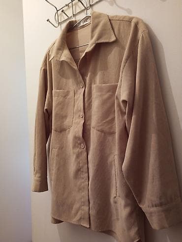 geyim kisi: Bej rəngli korduroy köynək-gödəkçə - Model: düyməli, düz kəsim - — 3