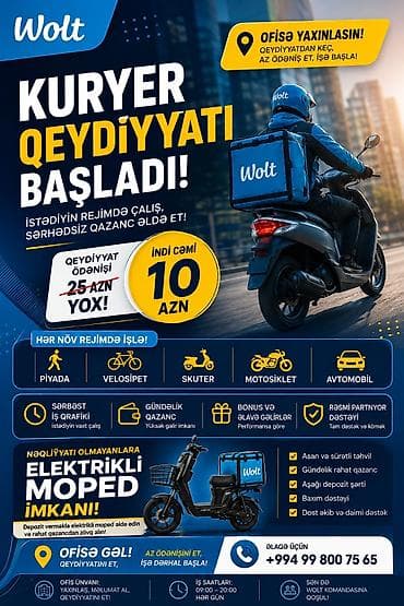 operator isi axtariram: Moto-kuryer tələb olunur, Gündəlik ödəniş, Təcrübəsiz — 1