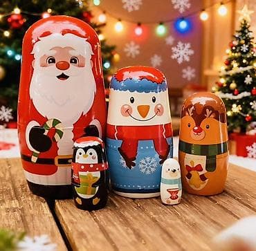 yeni il geyim: Yeni il temalı matryoşka fiqurları dəsti - Dəst: 5 ədəd bir-birinin — 4