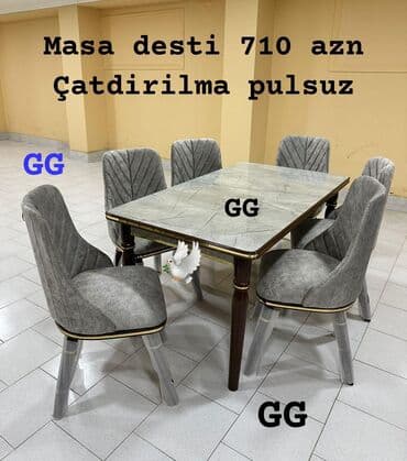 Qonaq otağı üçün, Yeni, Açılmayan, Dördbucaq masa, 6 stul