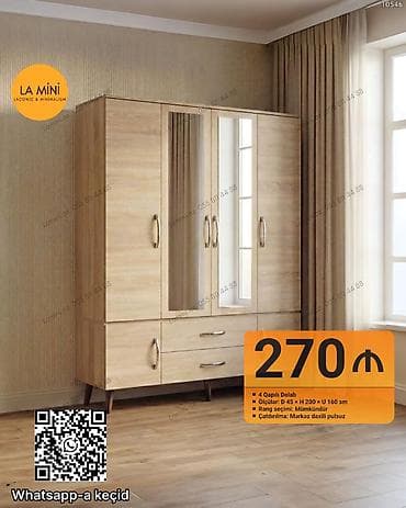 usta qapi: 4 qapılı, Güzgülü, Digər rəng, Taxta, Açılan, Düz dolab — 1