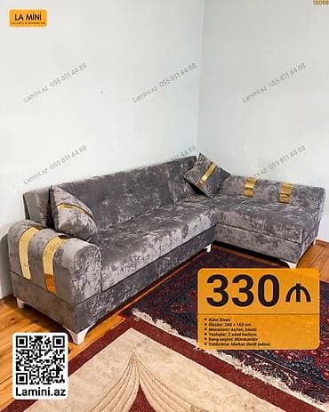 Künc divan, Açılan, Bazalı, Vеlur parça, Şəhərdaxili pulsuz çatdırılma — 1