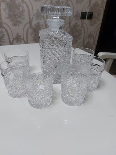 Mətbəx aksesuarları: Satılır: Şüşə dəstlər və elektrikli tavalar 1) Kəsimli şüşə içki — 2