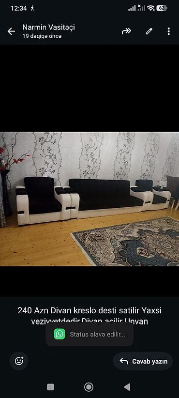 240 Azn Divan kreslo desti satilir Yaxsi veziyyetdedir.Divan acilir