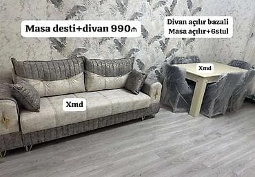 divanlar 2021: Məhsul: Masa dəsti + divan Komplekt tərkibi: - Açıla bilən masa + 6 — 1