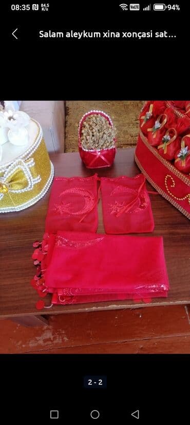 gəlin xoncaları: Xına/Nabat xonça dəsti - Qırmızı rəngdə ürək formalı xına xonçası — 4