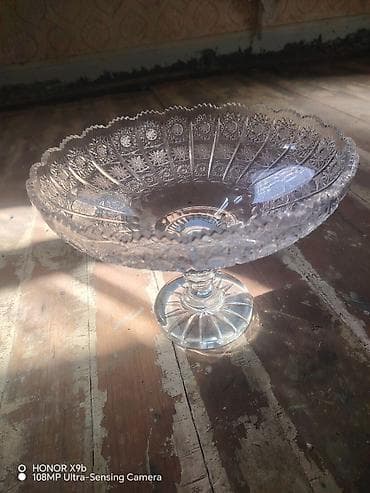 quru taxta: Şüşə/porselen qab-qacaq – ayaqlı kristal meyvə və desert qabı - — 1