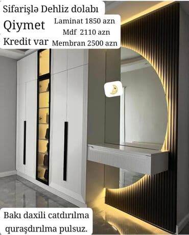 реклама корпусной мебели: 🟣 Yeni Sifarisle Dehliz dolabı 🆘 *1 kv görə qiymətlər* 🟣Laminat *150 — 3