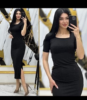 Платья: Qadın donu – qara rəng, bədənə oturan siluet. - Model: midi — 1