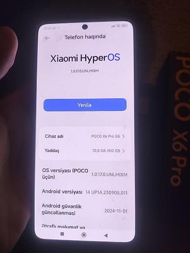 wi fi modem: Poco X6 Pro 5G, 512 GB, rəng - Boz, Sensor — 7