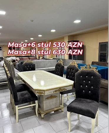 Qonaq otağı üçün, Yeni, Açılmayan, Dördbucaq masa, 6 stul