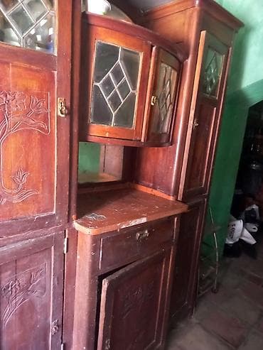 qedimi skaf: Antik taxta mətbəx bufeti - Material: massiv ağac (təbii qırmızımtıl — 2