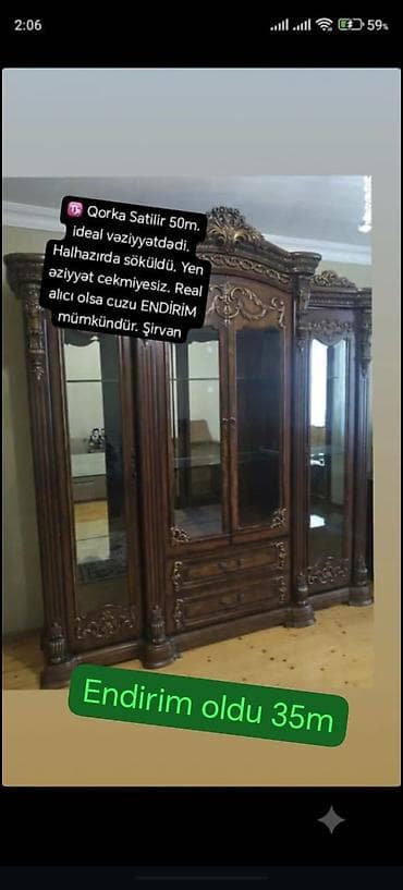 türk sekleri: Klassik üslubda böyük vitrinqapılı qorka (bufet) dəsti. - Material — 1