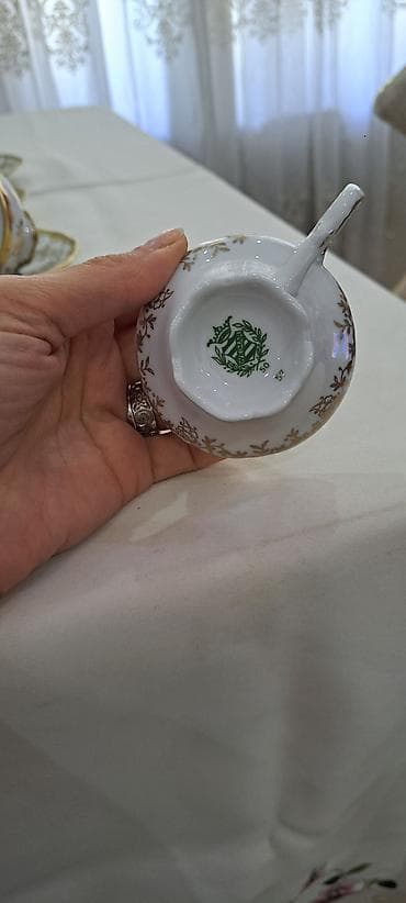 xrustal qab: Çay dəsti, rəng - Ağ, Farfor, Weimar, Almaniya — 2