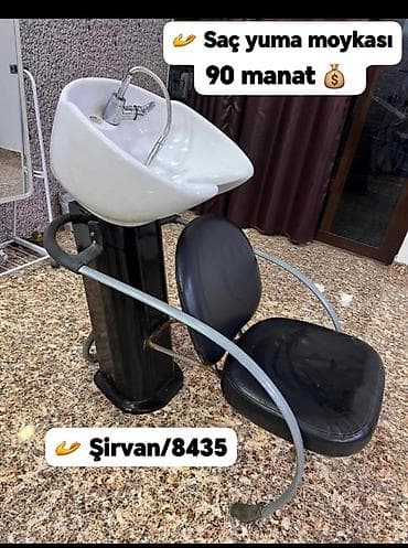 Saç yuma moykası - Komplekt: keramik ağ lavabo, qarışdırıcı kran və