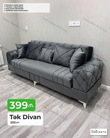 acilan divan: Tək divan – 250 sm - Mexanizm: Açılan, bazalı (yataq funksiyalı və — 1