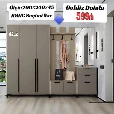 2 qapılı, Güzgülü, Boz, Açılan, Düz dolab