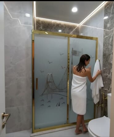 qapi rezini: Şüşə duş kabini – sürgülü sistem - Material: qalın temperli şüşə, mat — 1