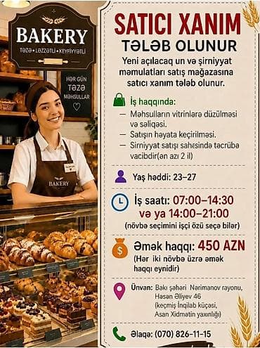 İş: Satış məsləhətçisi tələb olunur, Yalnız qadınlar üçün, 18-29 yaş, 1-2 illik təcrübə, Aylıq ödəniş — 1