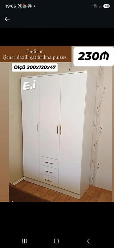 iskaf: Ağ rəngli üç qapılı geyim dolabı - Ölçü: 200 x 120 x 47 sm - Dizayn — 1