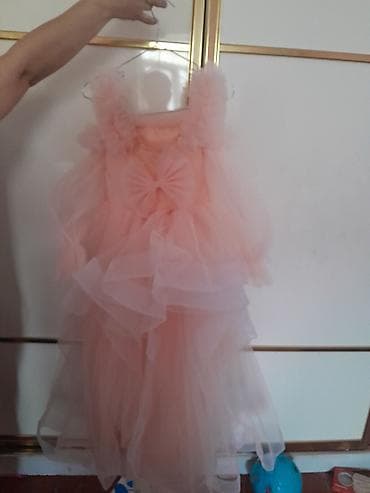 qelem etek donlar: Uşaq üçün şifon/tüllü ziyafət paltarı – açıq çəhrayı rəngdə, çoxqatlı — 3