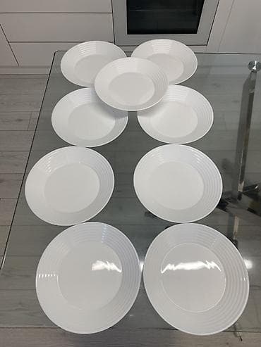 Boşqablar, 8 ədədli dəst, rəng - Ağ, Şüşə