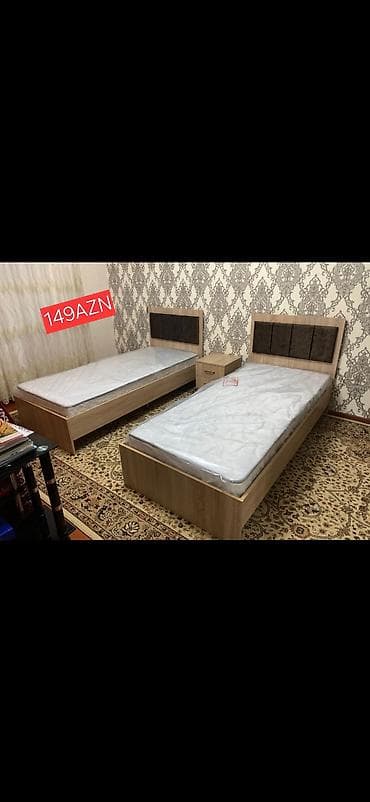 carpayi modelleri: Tək nəfərlik çarpayı dəsti - Material: açıq palıd rəngli korpus — 1