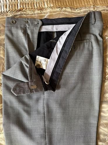 barter geyim: Kişi klassik şalvarı - Rəng: Açıq boz, xırda dama/desenli parça - — 1