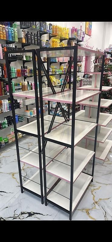 Mağaza üçün metal karkaslı, iki tərəfli vitrin raf sistemi - Dizayn