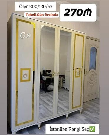 boydan ayna: - Məhsul: 4 qapılı paltar şkafı, güzgülü dizayn - Ölçü: 200/120/47 sm — 1