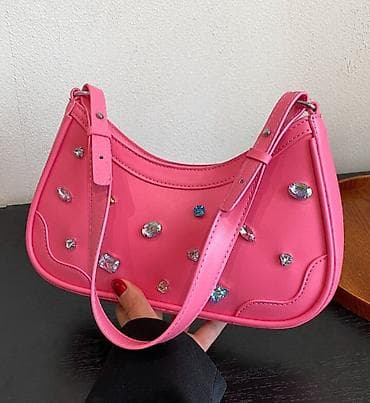 Məhsul: Çiyin çantası – bəzək daşlı, rozevı (şok-çəhrayı) rəng.Mağaza