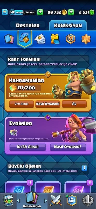 clash royale hesab satisi: Clash Royale hesabı: - Kral səviyyəsi: 64 - Daş: 2800 - Rozetlər — 6