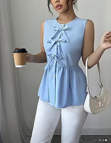 yay paltarı: Ölçü S/M Zərif dizaynlı qadın bluzası - Rəng: açıq mavi (pastel ton) — 2