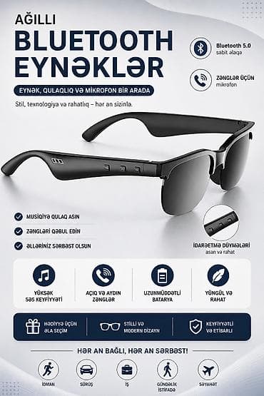 smart saatlar qiymeti: Ağıllı Bluetooth Eynəklər Müasir texnologiyanı stil ilə birləşdirən — 1