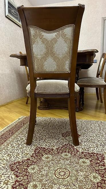 Qonaq otağı üçün, İşlənmiş, Açılan, Dördbucaq masa, 6 stul — 6
